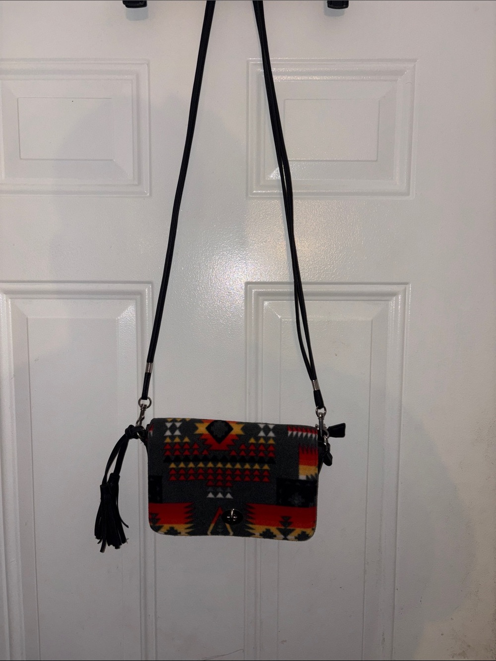Aztec-Pattern Crossbody Bag in Black and Red